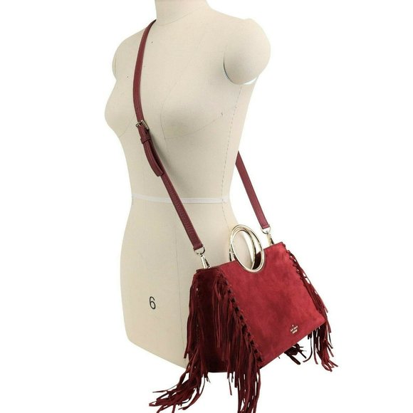 Suede Fringe Sam Bag in SIENA RED - Picture 3 of 11